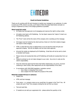 Email List Rental Guidelines Thank You for Working with EH And