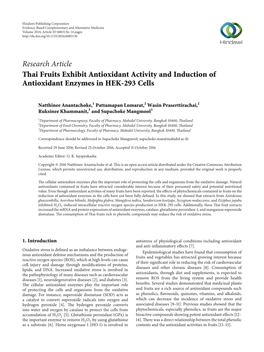 Research Article Thai Fruits Exhibit Antioxidant Activity and Induction of Antioxidant Enzymes in HEK-293 Cells