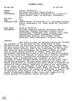 The States and Their Indian Citizens. INSTITUTION Brookings Institution, Washington, D.C.; Bureau of Indian Affairs (Dept