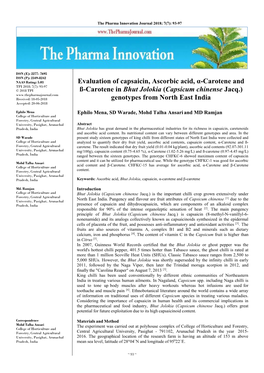 Capsicum Chinense Jacq.) Received: 18-05-2018 Genotypes from North East India Accepted: 20-06-2018