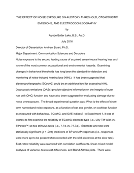 The Effect of Noise Exposure on Auditory Threshold, Otoacoustic Emissions, and Electrocochleography