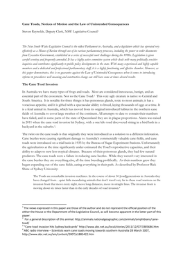 Cane Toads, Notices of Motion and the Law of Unintended Consequences Steven Reynolds, Deputy Clerk, NSW Legislative Council1