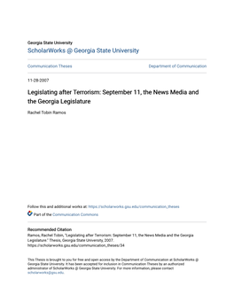 Legislating After Terrorism: September 11, the News Media and the Georgia Legislature