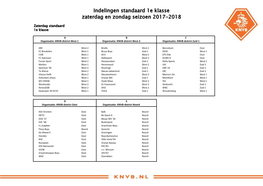 Indelingen Standaard 1E Klasse Zaterdag En Zondag Seizoen 2017-2018