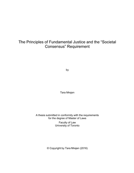 The Principles of Fundamental Justice and the “Societal Consensus” Requirement