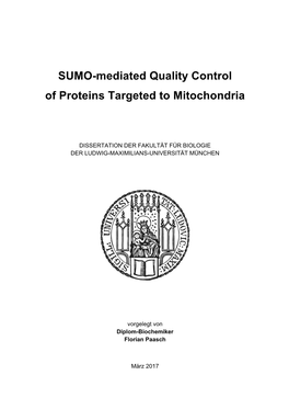 SUMO-Mediated Quality Control of Proteins Targeted to Mitochondria