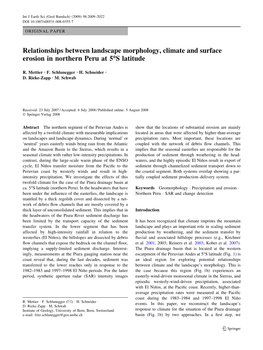 Relationships Between Landscape Morphology, Climate and Surface Erosion in Northern Peru at 5°S Latitude