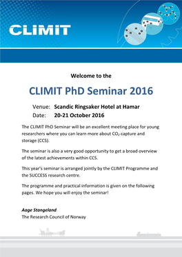 CLIMIT Phd Seminar 2016