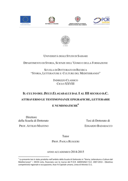 CICLO XXVIII Direttore Della Scuola Di Dottorato Tesi Di Dottorato Di Tutor