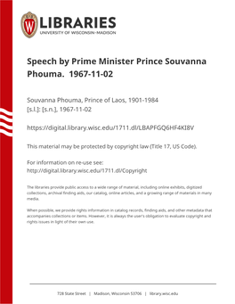 Speech by Prime Minister Prince Souvanna Phouma. 1967-11-02