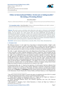 Ethics in International Politics: Irrelevant Or Indispensable? Revisiting a Persisting Debate1