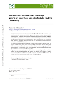 First Search for Gev Neutrinos from Bright Gamma-Ray Solar Flares Using