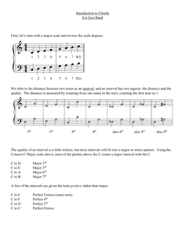 Introduction to Chords for Jazz Band First, Let's Start with a Major Scale