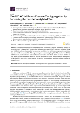 Pan-HDAC Inhibitors Promote Tau Aggregation by Increasing the Level of Acetylated Tau