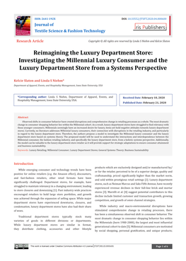 Reimagining the Luxury Department Store: Investigating the Millennial Luxury Consumer and the Luxury Department Store from a Systems Perspective