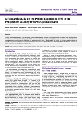 A Research Study on the Patient Experience (PX) in the Philippines: Journey Towards Optimal Health