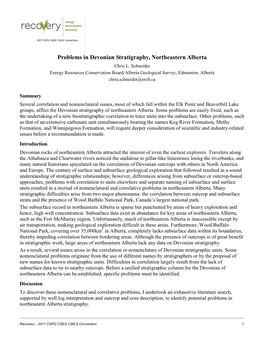 Problems in Devonian Stratigraphy, Northeastern Alberta Chris L