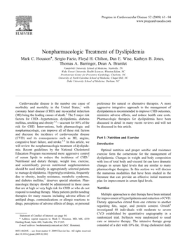 Nonpharmacologic Treatment of Dyslipidemia ⁎ Mark C