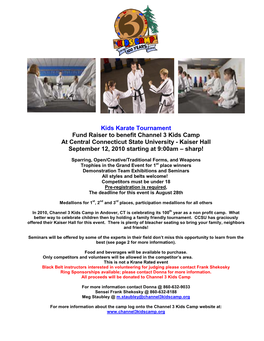 Kids Karate Tournament Fund Raiser to Benefit Channel 3 Kids