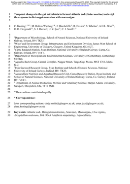 Temporal Changes in the Gut Microbiota in Farmed Atlantic Cod (Gadus Morhua) Outweigh 2 the Response to Diet Supplementation with Macroalgae