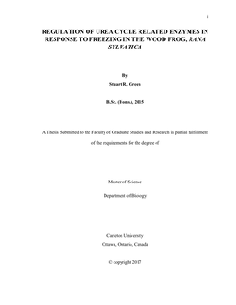 Regulation of Urea Cycle Related Enzymes in Response to Freezing in the Wood Frog, Rana Sylvatica