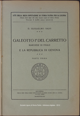 Galeotto 1° Del Carretto Marchese Di Finale E La Repubblica Di Genova