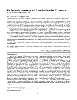 The Economic Importance and Control of Cane-Rat (Thryonomys