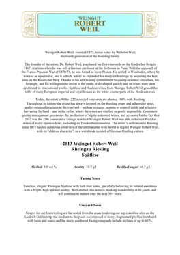 2013 Weingut Robert Weil Rheingau Riesling Spätlese