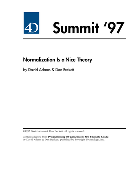 Normalization Is a Nice Theory by David Adams & Dan Beckett