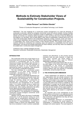 Methods to Estimate Stakeholder Views of Sustainability for Construction Projects