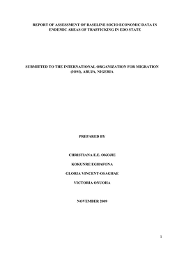 Report of Assessment of Baseline Socio Economic Data in Endemic Areas of Trafficking in Edo State