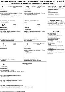 Monti Di Sera - Comunità Pastorale Madonna Di Campoè Calendario Liturgico Dal 28 Giugno Al 4 Luglio 2021