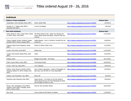 Titles Ordered August 19 - 26, 2016