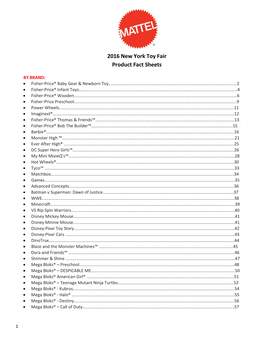 2016 New York Toy Fair Product Fact Sheets