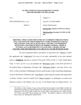 IN the UNITED STATES BANKRUPTCY COURT for the DISTRICT of DELAWARE in Re: MTE HOLDINGS LLC, Et Al., Debtors. Chapter 11 Case