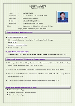 CURRICULUM VITAE Educational Qualification