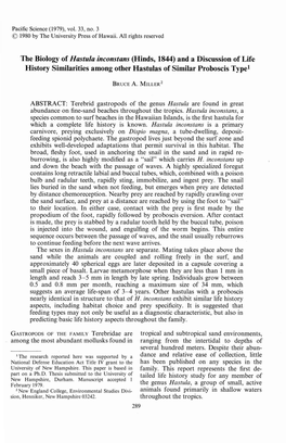 The Biology of Hastula Inconstans (Hinds, 1844) and a Discussion of Life History Similarities Among Other Hastulas of Similar Proboscis Typel