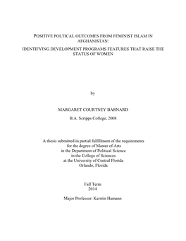 Positive Poltical Outcomes from Feminist Islam in Afghanistan: Identifying Development Programs Features That Raise the Status of Women