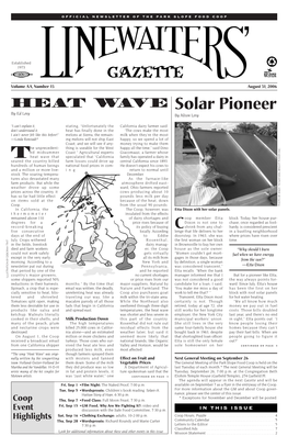 August 31, 2006 HEAT WAVE Solar Pioneer by Ed Levy by Alison Levy