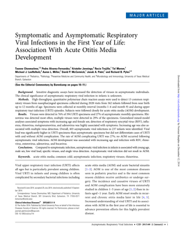 Symptomatic and Asymptomatic Respiratory Viral Infections in the First Year of Life: Association with Acute Otitis Media Development