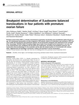 Breakpoint Determination of X;Autosome Balanced Translocations in Four Patients with Premature Ovarian Failure