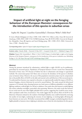 Impact of Artificial Light at Night on the Foraging Behaviour of the European Hamster: Consequences for the Introduction of This Species in Suburban Areas