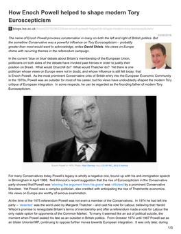 How Enoch Powell Helped to Shape Modern Tory Euroscepticism