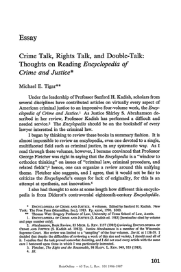 Crime Talk, Rights Talk, and Double-Talk: Thoughts on Reading Encyclopedia of Crime and Justice*
