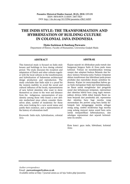 The Indis Style: the Transformation and Hybridization of Building Culture in Colonial Java Indonesia
