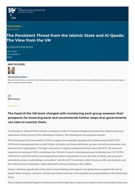 The Persistent Threat from the Islamic State and Al-Qaeda: the View from the UN by Edmund Fitton-Brown