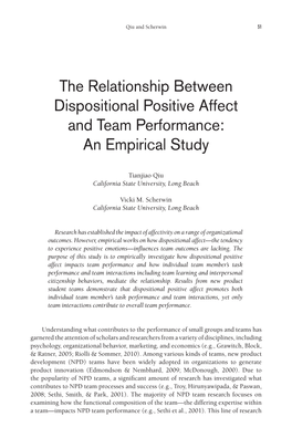 The Relationship Between Dispositional Positive Affect and Team Performance: an Empirical Study