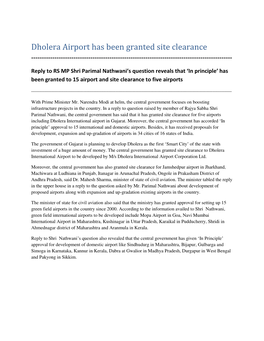 Dholera Airport Has Been Granted Site Clearance