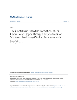 The Cordell and Engadine Formations at Seul Choix Point, Upper Michigan: Implications for Silurian (Llandovery-Wenlock) Environments