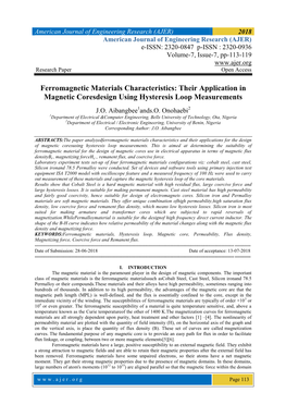 Ferromagnetic Materials Characteristics: Their Application in Magnetic Coresdesign Using Hysteresis Loop Measurements